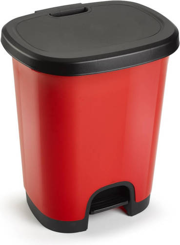 Forte Plastics Afvalemmers/pedaalemmers Van 27 Liter In Het Rood/zwart Met Deksel En Pedaal - Prullenbakken