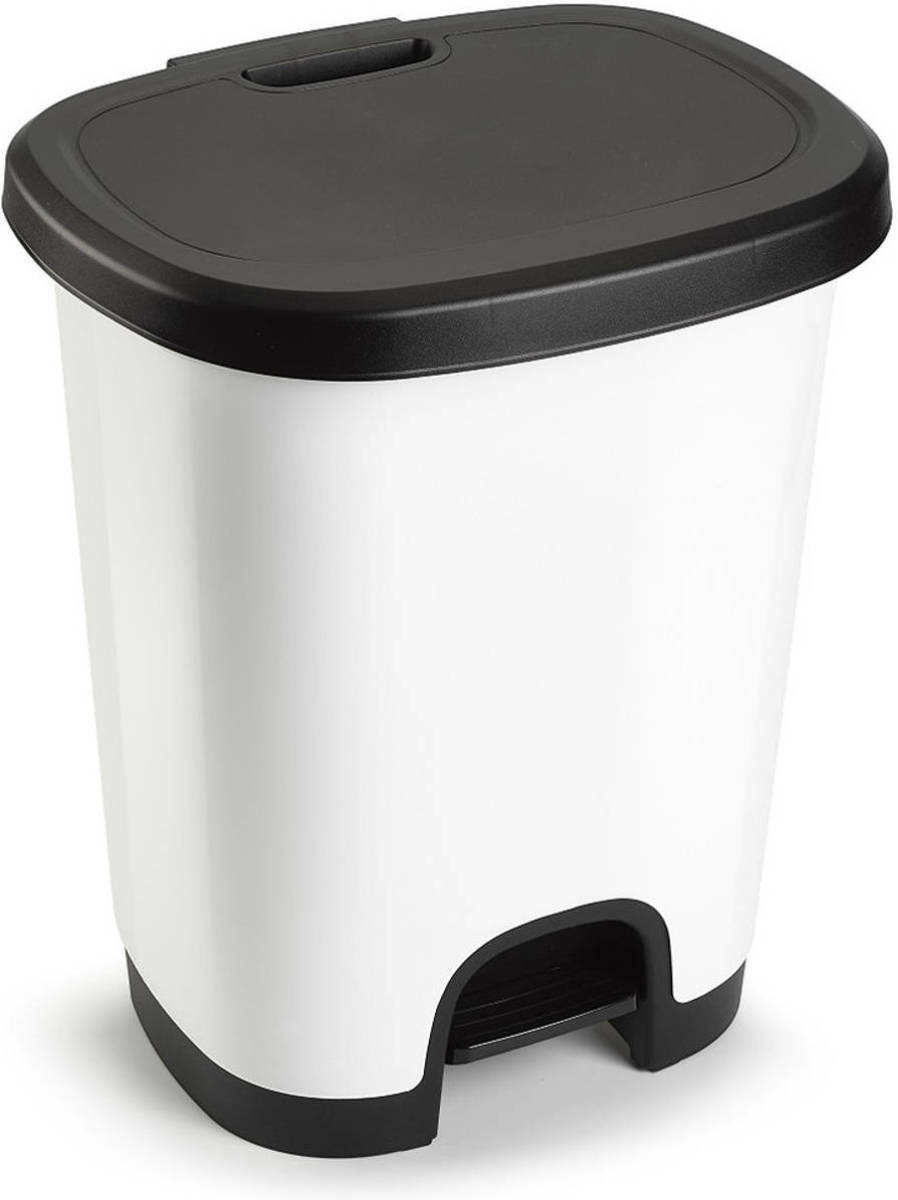 Forte Plastics Afvalemmers/pedaalemmers Van 27 Liter In Het Wit/zwart Met Deksel En Pedaal - Prullenbakken