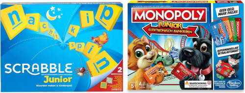 Spellenbundel - Bordspel - 2 Stuks - Mattel Scrabble Junior & Monopoly Junior Elektronisch Bankieren