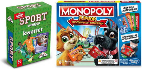 999 Games Spellenbundel - Bordspel - 2 Stuks - Kwartet Sport Weetjes & Monopoly Junior Elektronisch Bankieren