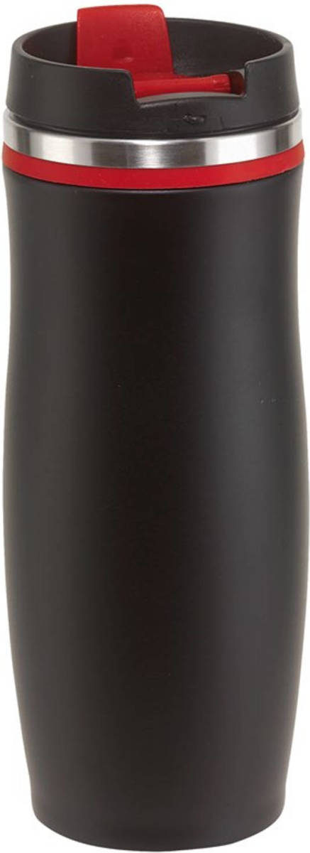 Bellatio Design Rvs Warmhoudbeker/isoleerbeker Zwart Met Rood 400 Ml - Thermosbeker