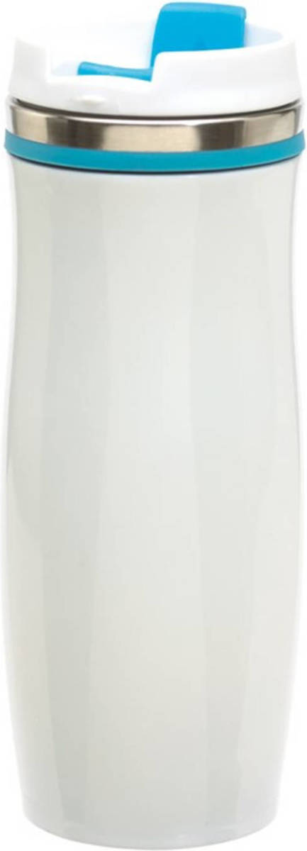 Bellatio Design Rvs Warmhoudbeker/warm Houd Beker Winter Wit/turquoise 400 Ml - Isoleerbeker/thermosbekers - Dubbelwandig