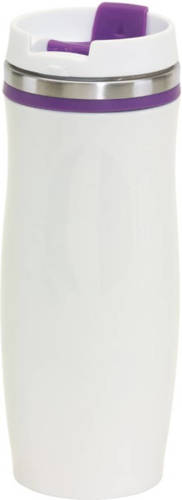 Bellatio Design Rvs Warmhoudbeker/isoleerbeker Winter Wit Met Paars 400 Ml - Thermosbeker
