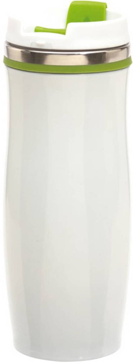 Bellatio Design Rvs Warmhoudbeker/warm Houd Beker Winter Wit/groen 400 Ml - Isoleerbeker/thermosbekers - Dubbelwandig