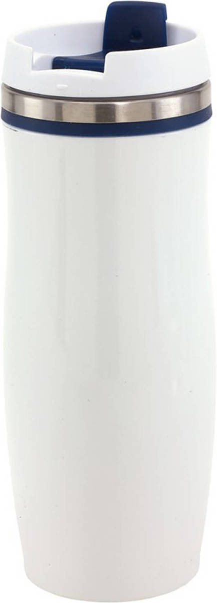 Bellatio Design Rvs Warmhoudbeker/isoleerbeker Winter Wit Met Blauw 400 Ml - Thermosbeker