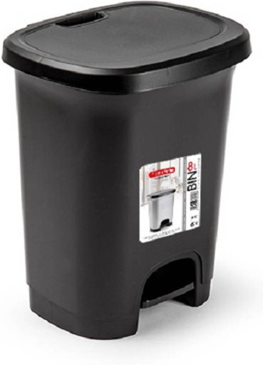 Forte Plastics Afvalemmers/vuilnisemmers/pedaalemmers 8 Liter In Het Zwart Met Deksel En Pedaal - Prullenbakken