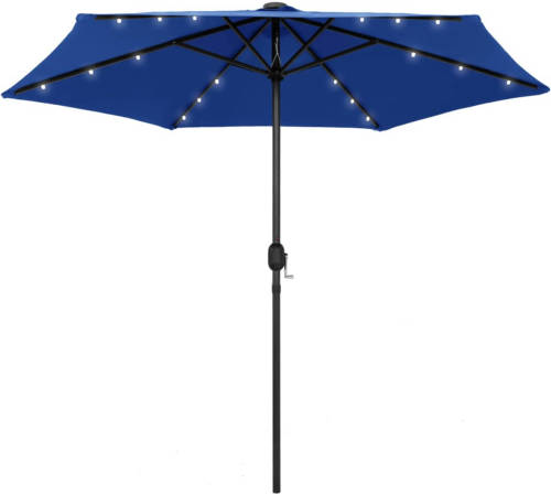 VidaXL Parasol Met Led-verlichting En Aluminium Paal 270 Cm Azuurblauw