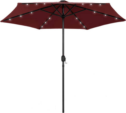 VidaXL Parasol Met Led-verlichting Aluminium Paal 270 Cm Bordeauxrood