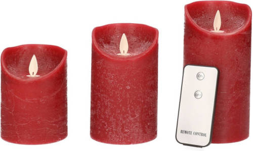 Anna's Collection Set Van 3 Bordeaux Rode Led Stompkaarsen Met Afstandsbediening - Woondecoratie - Led Kaarsen - Elektrische Kaarsen