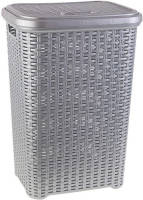 Forte Plastics Grote Rotan Wasmand Met Deksel Van 60 Liter In Het Zilver Grijs - Wasmanden