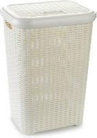 Forte Plastics Grote Rotan Wasmand Met Deksel Van 60 Liter In Het Ivoor Wit - Wasmanden