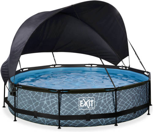 EXIT Stone Zwembad ø360x76cm Met Schaduwdoek En Filterpomp - Grijs