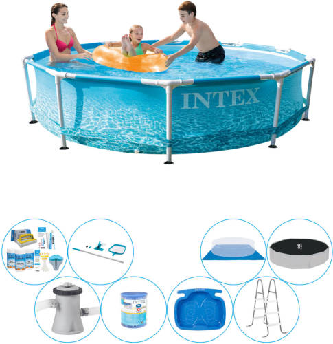 Deluxe Zwembad Set - Intex Metal Frame Rond Strandzijde 305x76 Cm