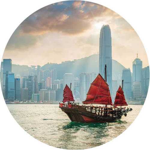 WallArt Behangcirkel Skyline with Junk Boat 142,5 cm