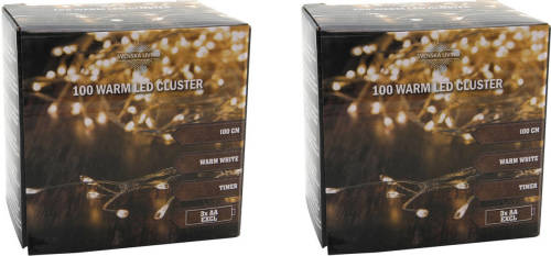 Anna's Collection Set Van 2x Stuks Cluster Draadverlichting Lichtsnoer Met 100 Lampjes Warm Wit Op Batterij 100 Cm - Lichtsnoeren
