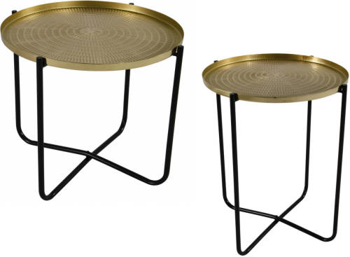 Lesli Living Set Van 2x Stuks Ronde Bijzettafel/plantenstandaard Goud 35 En 50 Cm - Bijzettafels