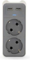 Caliber Stekkerblok 2 Aansluiten Met 2 X Usb - Wit/grijs (Hps1202u)