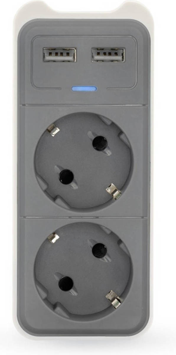 Caliber Stekkerblok 2 Aansluiten Met 2 X Usb - Wit/grijs (Hps1202u)