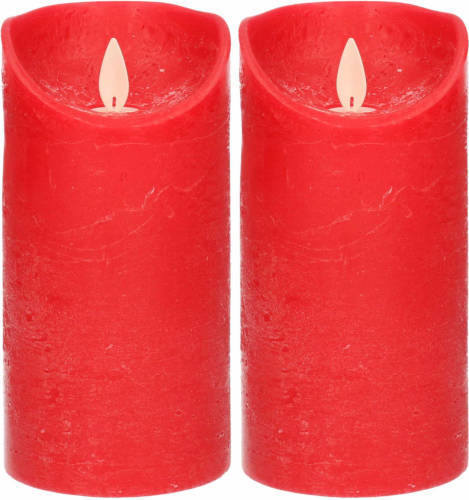 Anna's Collection 2x Rode Led Kaarsen / Stompkaarsen 15 Cm - Luxe Kaarsen Op Batterijen Met Bewegende Vlam