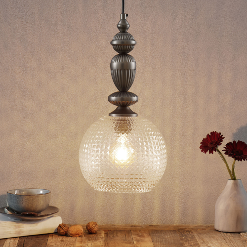 Viokef Talisa - hanglamp met decoratieve glazen kap