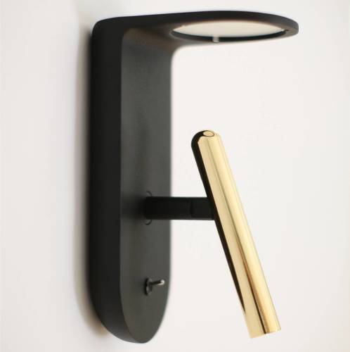 STILNOVO Zwart-gouden ontworpen LED wandlamp 2Nights_W2