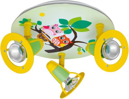 Elobra Plafondlamp Uil voor de kinderkamer, groen-geel