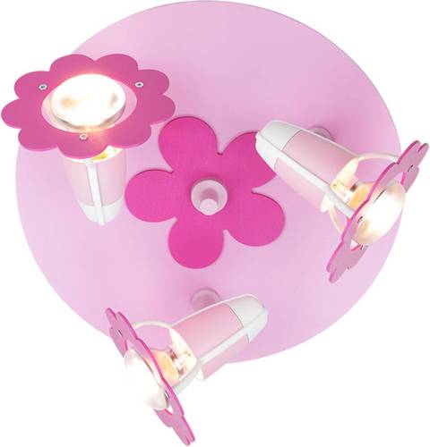 Elobra Plafondlamp bloem, roze, rond, 3-lamps