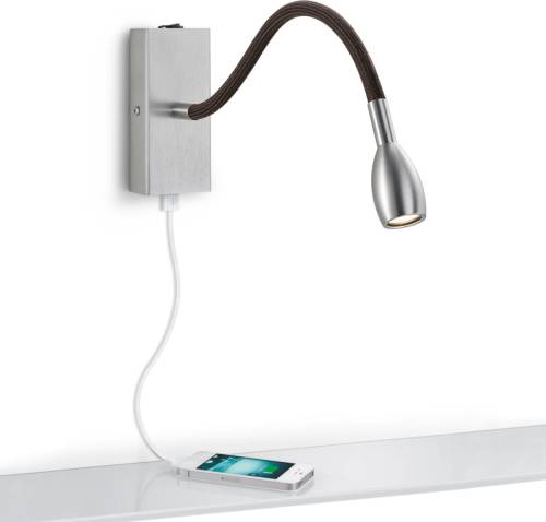 Knapstein LED wandlamp Milos nikkel met USB-laadpoort