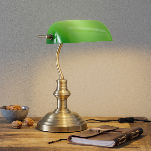 Markslöjd Klassieke tafellamp Bankers, 42 cm, groen