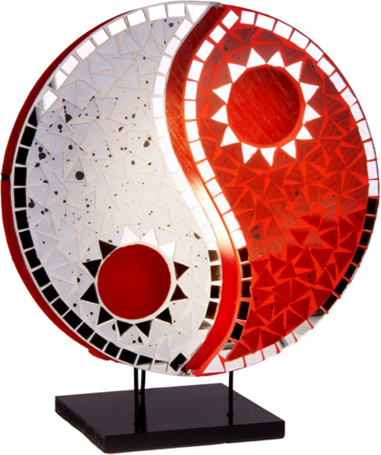 Woru Tafellamp Ying Yang met mozaïek spiegelstenen rood