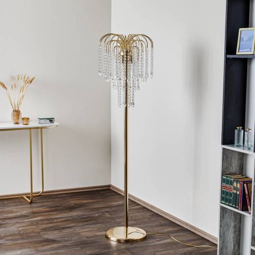 EULUNA Vloerlamp Pioggia met kristal-regen, goud