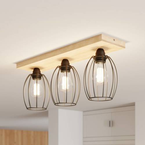 EULUNA Plafondlamp Beevly, hout en metaal, 3-lamps