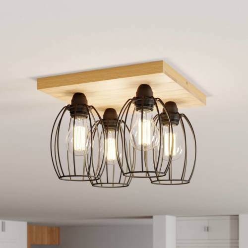 EULUNA Plafondlamp Beevly, hout en metaal, 4-lamps