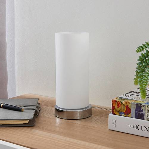 Lindby Cilindrische glazen tafellamp Elianna, chroom