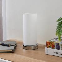 Lindby Cilindrische glazen tafellamp Elianna, chroom