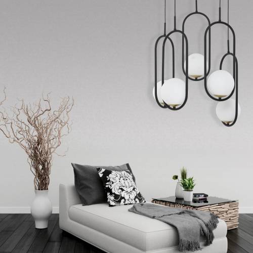 EULUNA Hanglamp Samba, opaalglas/zwart 5-lamps