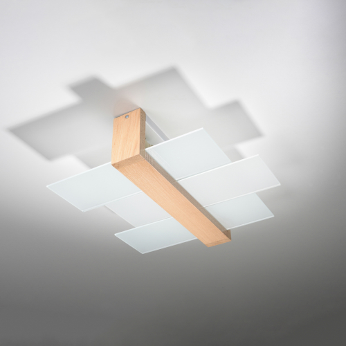 EULUNA Plafondlamp Shifted 2, glas en licht hout