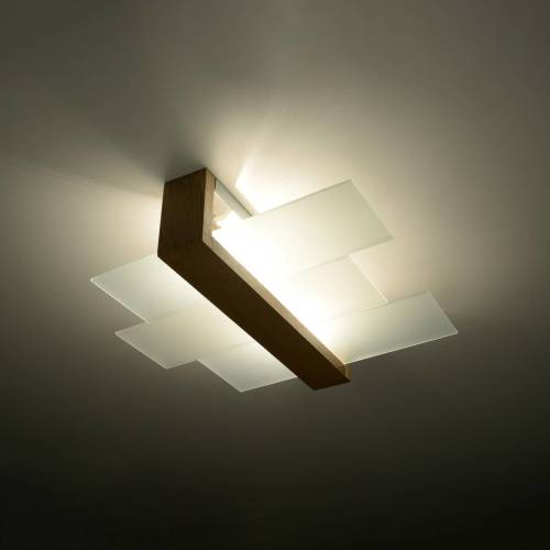 EULUNA Plafondlamp Shifted 2, glas en licht hout
