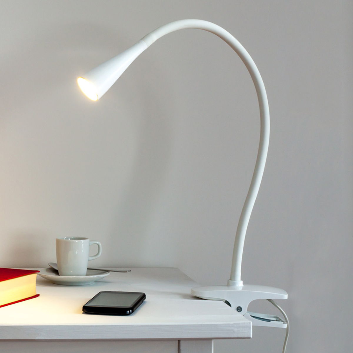 Lindby Smalle LED-klemlamp Baris in het wit