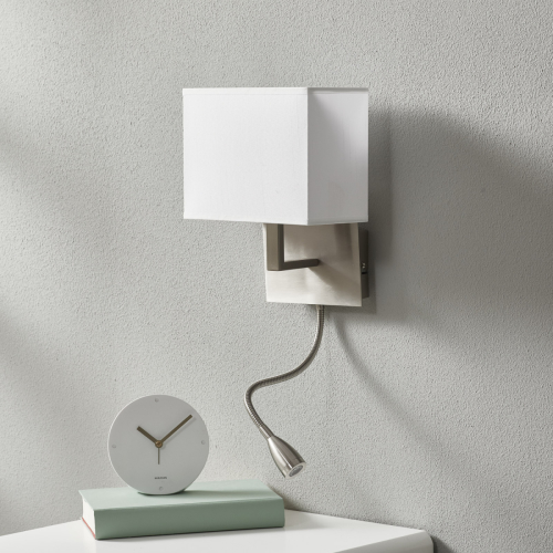 Searchlight Wandlamp 6519 met LED leeslamp, satijn zilver