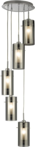 Searchlight Hanglamp Duo 2, rookglas/chroom 5-lamps
