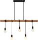 Lindby Rom hanglamp met houten balk, 5-lamps