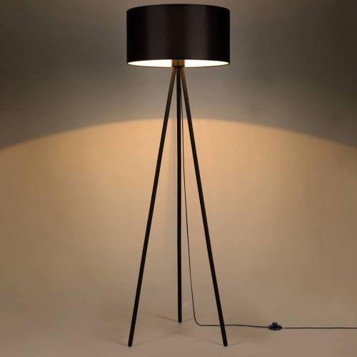 EULUNA Vloerlamp Corralee driebeen, stoffen kap zwart