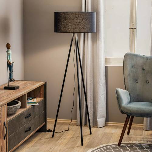 EULUNA Vloerlamp Corralee driebeen, stoffen kap zwart