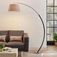 Lucande Gebogen vloerlamp Evelyna met stoffen lampenkap