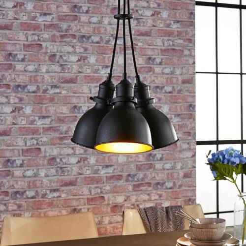 Lindby 3-lichts hanglamp Lira, zwart en goud