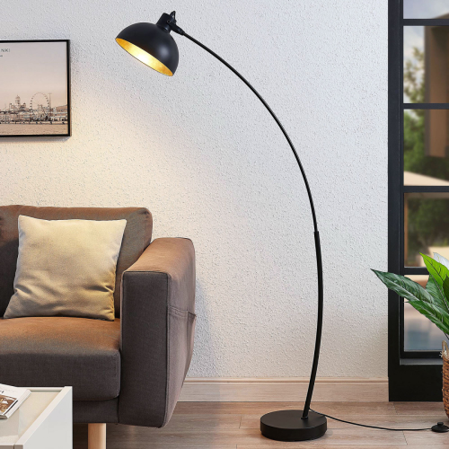 Lindby Boogvloerlamp Phileas in zwart en goud