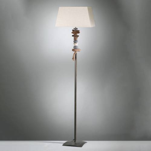 EULUNA Vloerlamp Seregon, steendecoratie en stoffen kap