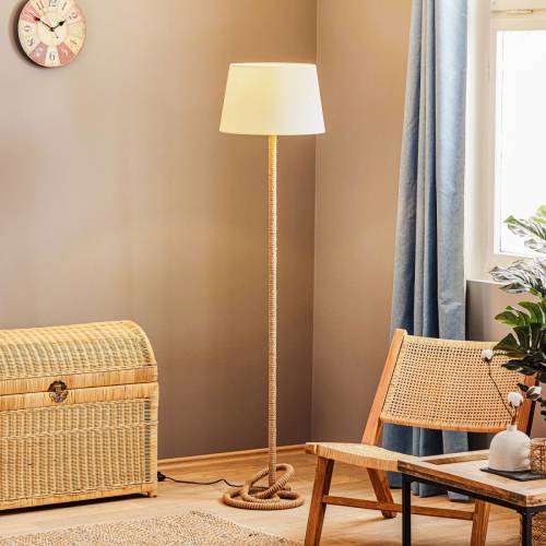 EULUNA Vloerlamp Corda met stoffen kap en dikke kabel