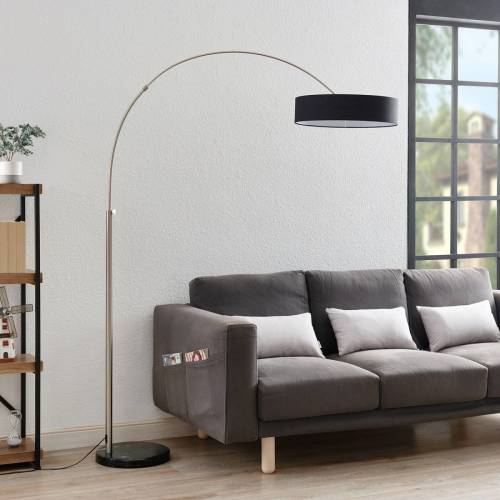 Lindby Textielvloerlamp Shing met zwarte kap